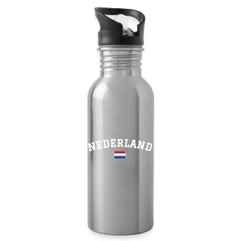 Netherlands Flag Design White - Water bottle with straw - silver - Right