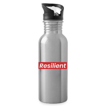 Chemise statement « Résilient » blanche sur fond rouge - Gourde avec paille intégrée - argent clair - Droite