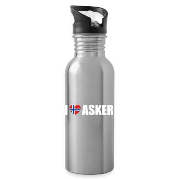 I love Asker Norway - Water bottle with straw - silver - Right
