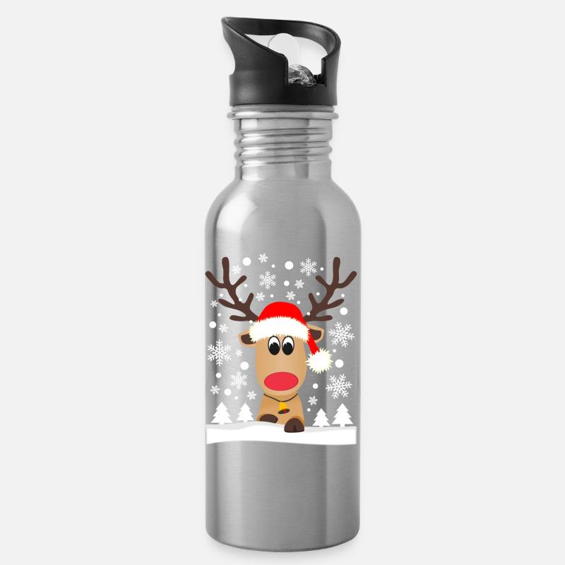 Rentier Schneeflocken Weihnachten Lustig - Trinkflasche mit integriertem Trinkhalm - Lightsilver