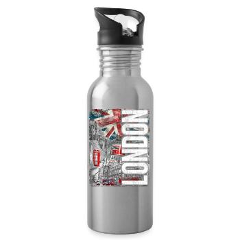 London Collage: Flags, Buses & Bricks - Water bottle with straw - silver - Right
