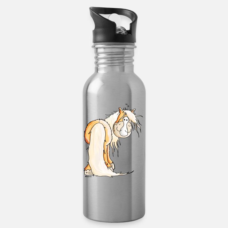 Goldiger Haflinger - Trinkflasche mit integriertem Trinkhalm - Lightsilver