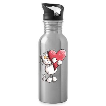 Katze mit Herz - Trinkflasche mit integriertem Trinkhalm - Lightsilver - Rechts