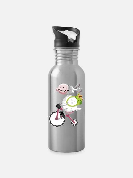 Mouton avec vélo - Gourde avec paille intégrée - argent clair