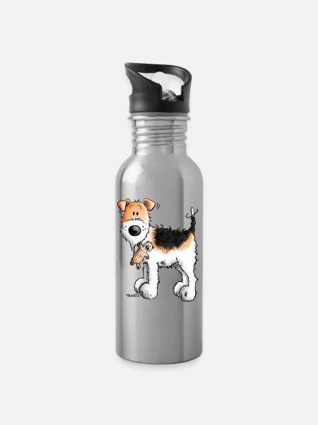 Foxterrier mit Teddy - Teddys - Plüschtier - Hund - Trinkflasche mit integriertem Trinkhalm - Lightsilver