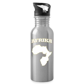 Afrika Silhouette mit Goldrand Afrika Africa  - Trinkflasche mit integriertem Trinkhalm - Lightsilver - Rechts