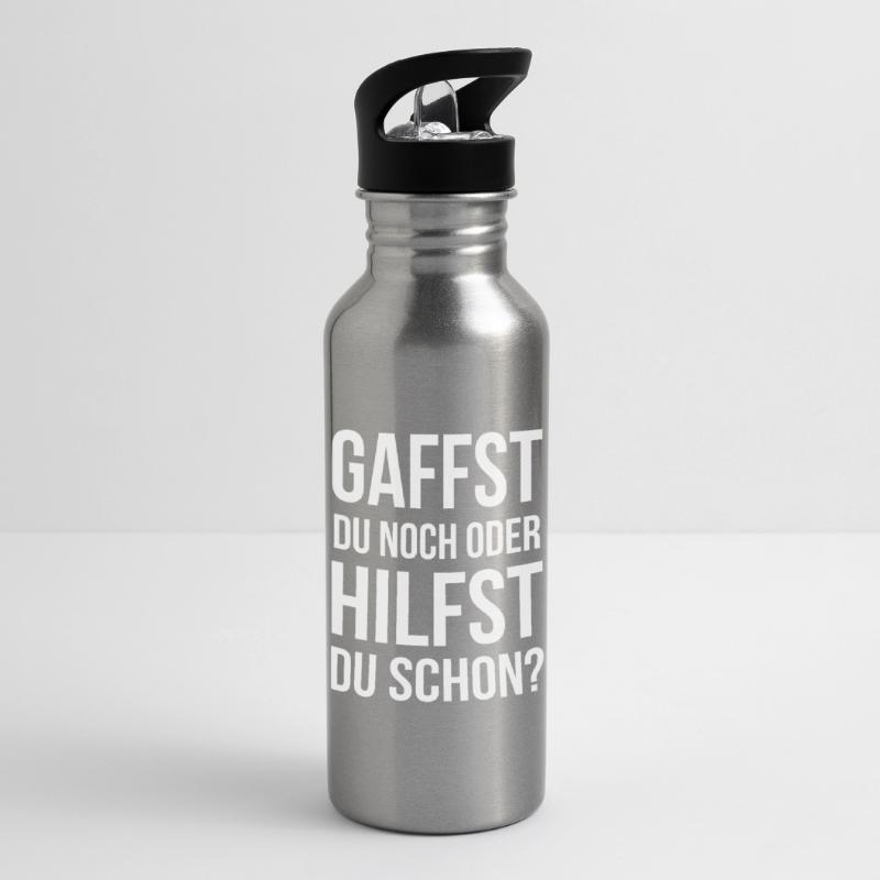 Gaffst du noch oder hilfst du schon? Trinkflasche mit integriertem Trinkhalm