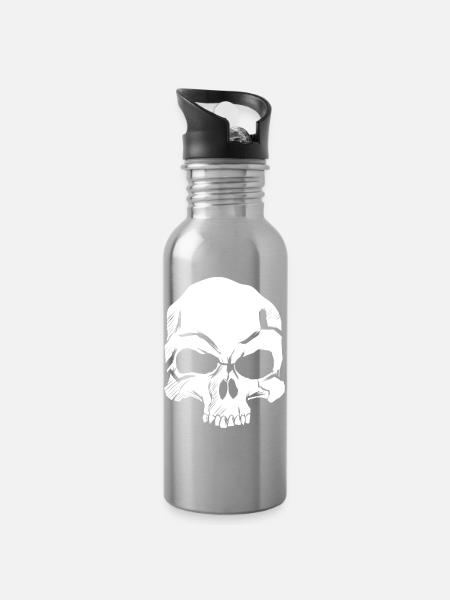 Detailed skull illustration - Water bottle with straw - silver
