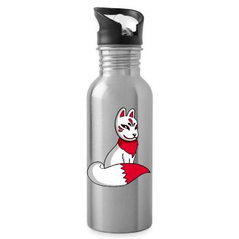 Kawaii manga white fox - Water bottle with straw - silver - Right
