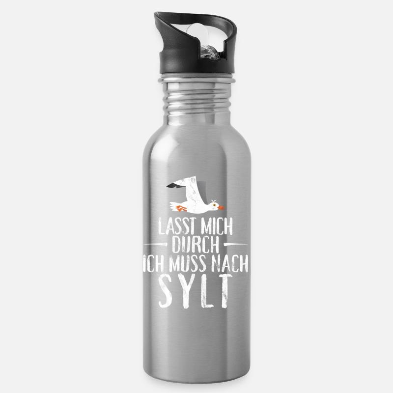 Lasst mich durch ich muss nach Sylt Möwe - Trinkflasche mit integriertem Trinkhalm - Lightsilver