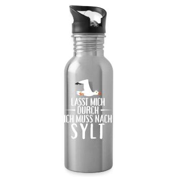 Lasst mich durch ich muss nach Sylt Möwe - Trinkflasche mit integriertem Trinkhalm - Lightsilver - Rechts