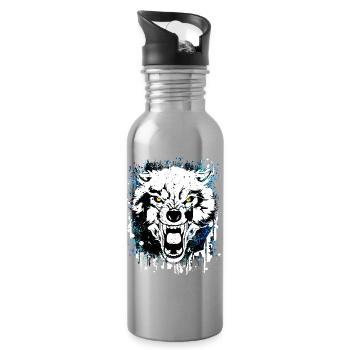 Loup - Loup - Loup-garou - Meute de loup - Pleine Lune - Gourde avec paille intégrée - argent clair - Droite