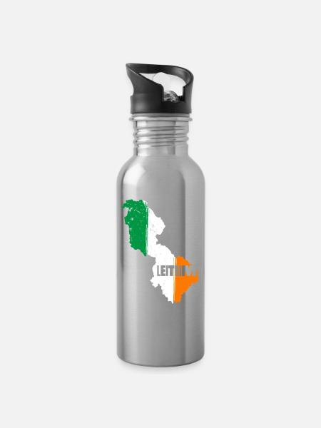Leitrim Ireland Flag | County Outline Map - Water bottle with straw - silver