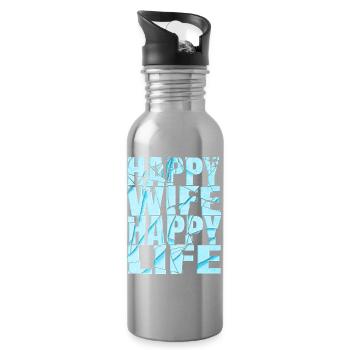 Happy wife happy life - Water bottle with straw - silver - Right