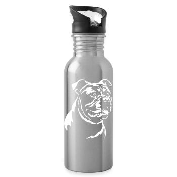 Old English Bulldog Head "Black Edition" - Water bottle with straw - silver - Right