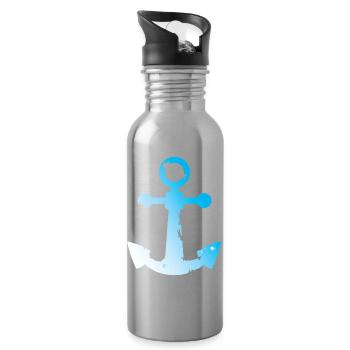 used look anchor symbol seafaring water sea graphic - Water bottle with straw - silver - Right