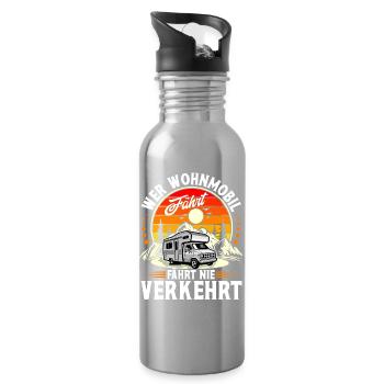 Camping Camper Campen - Trinkflasche mit integriertem Trinkhalm - Lightsilver - Rechts