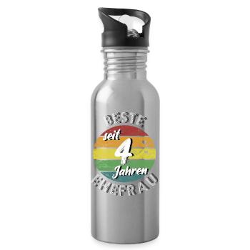 beste Ehefrau seit 4 Jahren 4. Hochzeitstag retro - Trinkflasche mit integriertem Trinkhalm - Lightsilver - Rechts