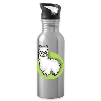 Alpaca icon animal cute sheep cartoon comic icon - Water bottle with straw - silver - Right