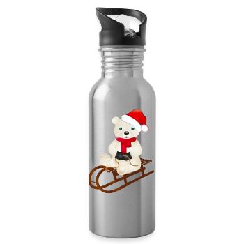 enchanting polar bear while sledging - Water bottle with straw - silver - Right