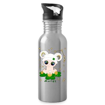 sternzeichen_aries - Water bottle with straw - silver - Right
