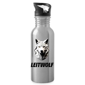 weißer Kopf vom Leitwolf - Trinkflasche mit integriertem Trinkhalm - Lightsilver - Rechts