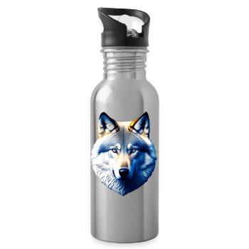 Wolfskopf mit blauen Augen - Trinkflasche mit integriertem Trinkhalm - Lightsilver - Rechts