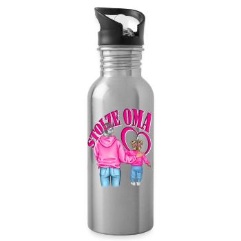 stolze Oma Enkelin Herz - Trinkflasche mit integriertem Trinkhalm - Lightsilver - Rechts