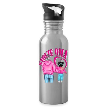 STOLZE OMA Enkelin schwarze Haare Herz Pink - Trinkflasche mit integriertem Trinkhalm - Lightsilver - Rechts