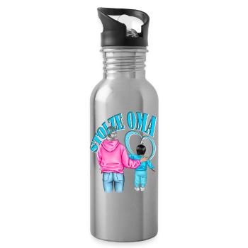 stolze Oma - Enkel schwarze Haare blaues Herz - Trinkflasche mit integriertem Trinkhalm - Lightsilver - Rechts