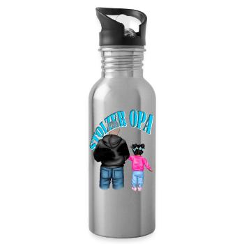 stolzer Opa - Enkelin schwarze Haare Kind Mädchen - Trinkflasche mit integriertem Trinkhalm - Lightsilver - Rechts