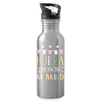 Hurra Ich bin ein Kitakind I Geschenk Kita 2026 - Trinkflasche mit integriertem Trinkhalm - Lightsilver - Rechts