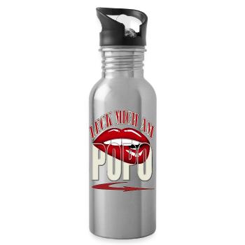 leck mich am POPO - rote Lippen roter Mund Pfeil - Trinkflasche mit integriertem Trinkhalm - Lightsilver - Rechts