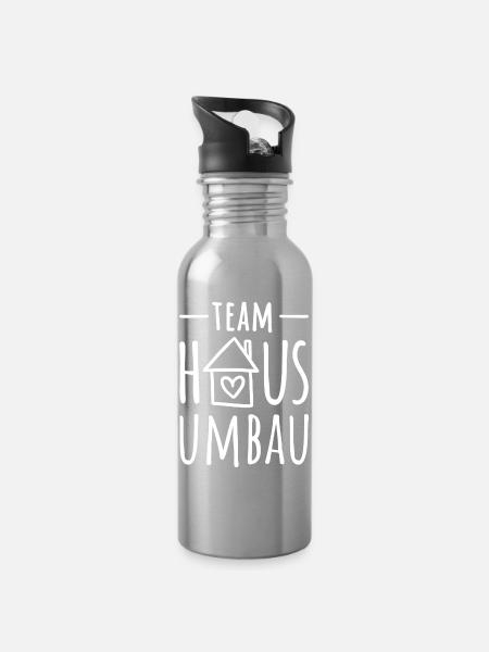 Hausbau - Team Haus Umbau - Haus umbauen - Trinkflasche mit integriertem Trinkhalm - Lightsilver