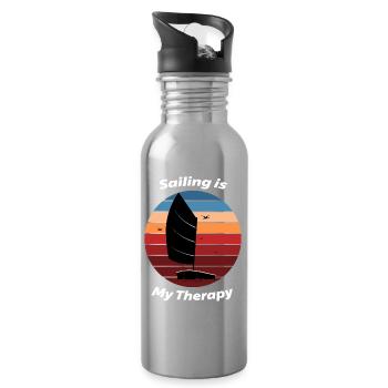 Sailing is my Therapy | Sailing T-Shirt Design - Water bottle with straw - silver - Right