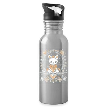 Kosmische Katze im Kristall-Mandala - Trinkflasche mit integriertem Trinkhalm - Lightsilver - Rechts