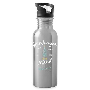 Hamburger Michel, Kirchturm, Germany - Water bottle with straw - silver - Right