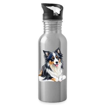 Border Collie - Trinkflasche mit integriertem Trinkhalm - Lightsilver - Rechts