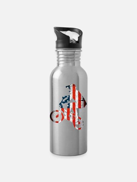 Stars and Stripes Biker Silhouette - Trinkflasche mit integriertem Trinkhalm - Lightsilver