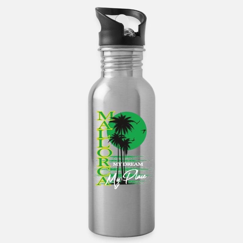 Malorca Palmen Retro-Traum - Trinkflasche mit integriertem Trinkhalm - Lightsilver