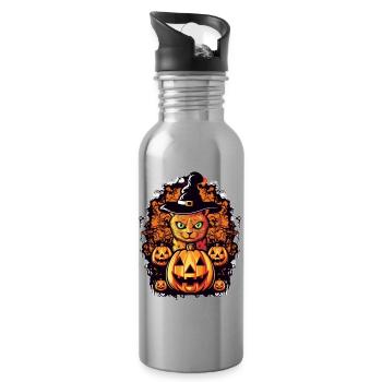 Katzenmagie Halloween Design - Trinkflasche mit integriertem Trinkhalm - Lightsilver - Rechts