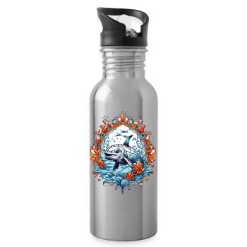 Sea Creatures, Fish - Water bottle with straw - silver - Right