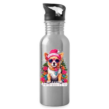 Dog with Piano - Water bottle with straw - silver - Right
