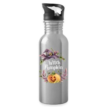 Floral Witch Pumpkin - Water bottle with straw - silver - Right
