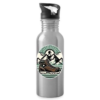 Drawing Hiker Mountain Hiking Shoe - Water bottle with straw - silver - Right