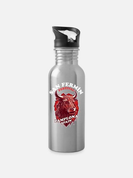 San Fermin Festival Pamplona - Feria de Pampelune - Water bottle with straw - silver