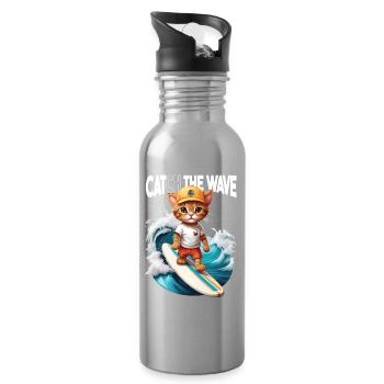 Cat Surfer Catch the Wave - Water bottle with straw - silver - Right
