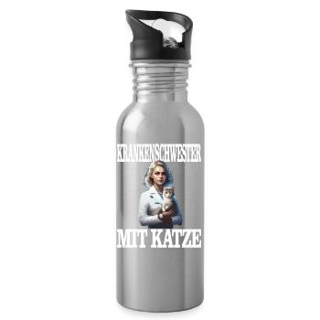 Nurse with Cat - Beautiful Cat Design - Water bottle with straw - silver - Right