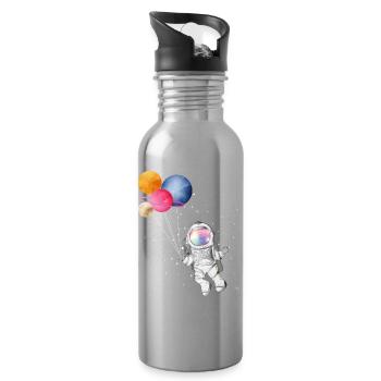 Astronaut with colorful planets as balloons - Water bottle with straw - silver - Right
