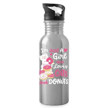 Donut und Katzenliebhaber - Trinkflasche mit integriertem Trinkhalm - Lightsilver - Rechts